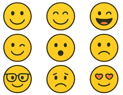 Set Of Nine Yellow Emoji Faces
