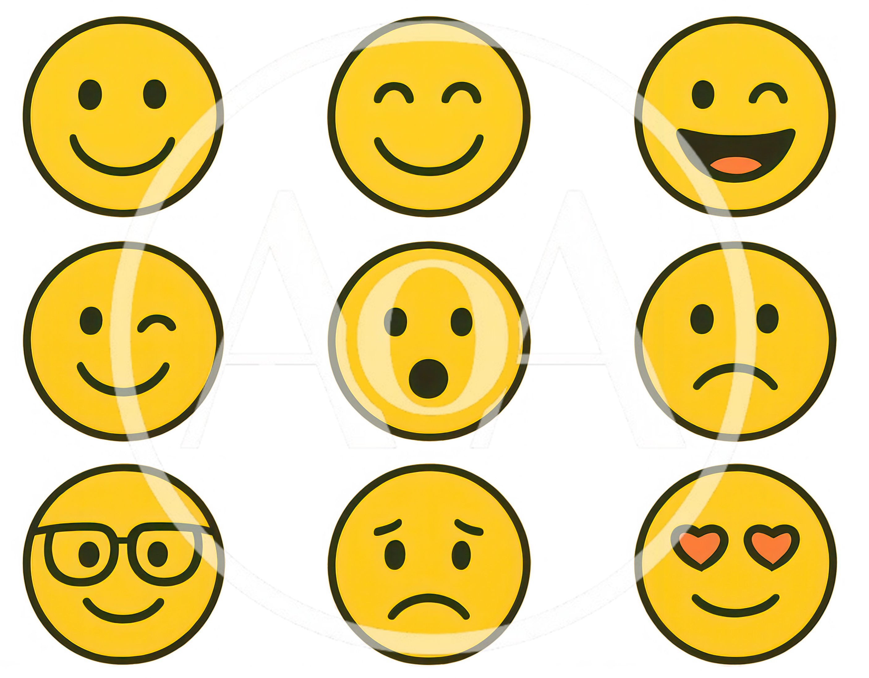 Set Of Nine Yellow Emoji Faces
