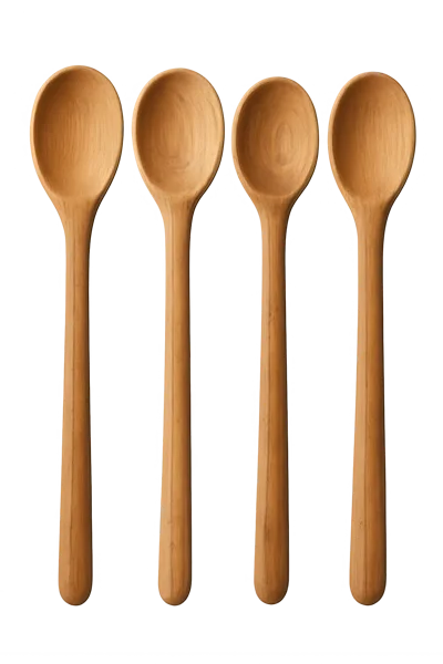 Four Identical Wooden Spoons Arranged In A Row