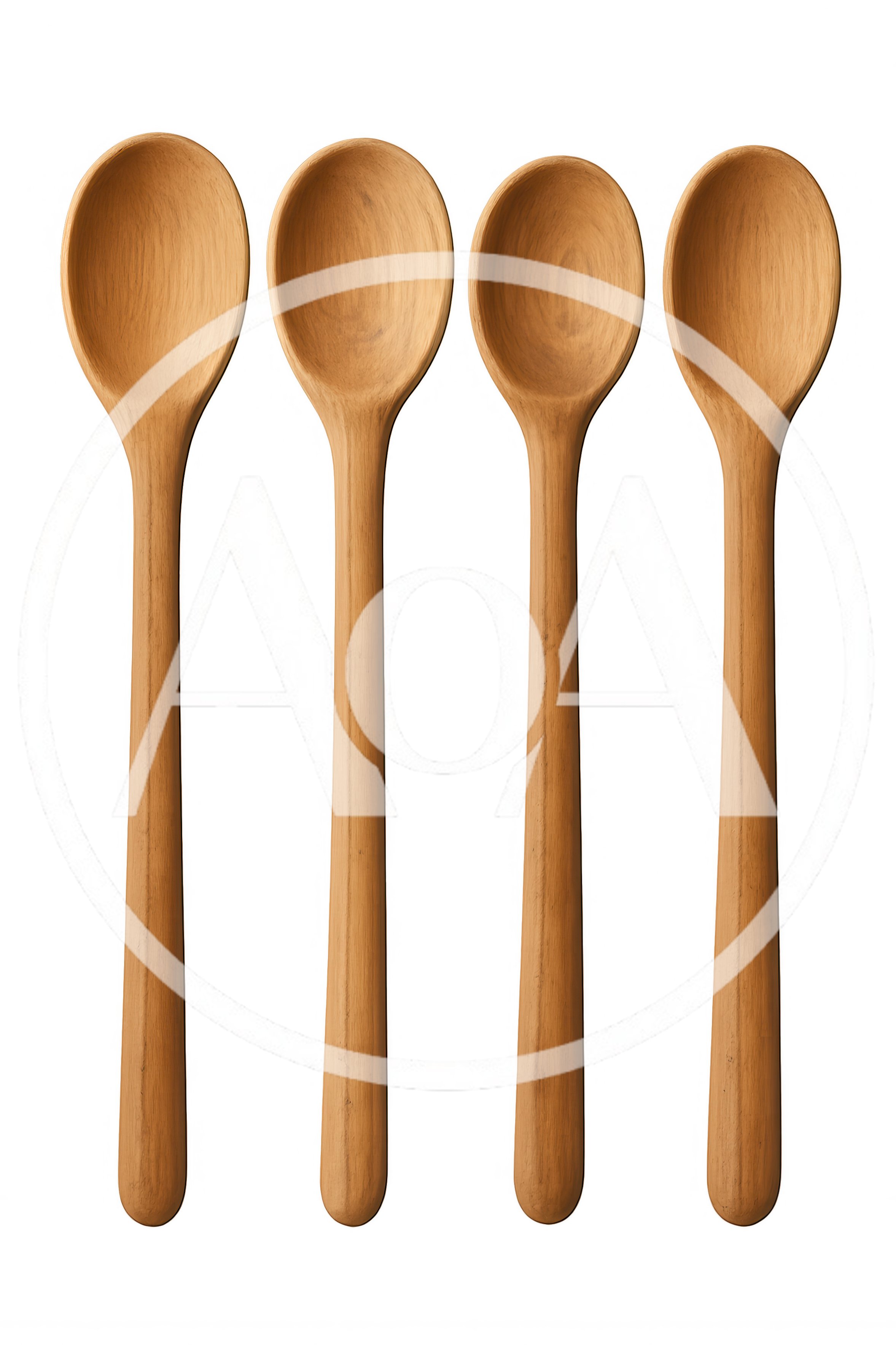 Four Identical Wooden Spoons Arranged In A Row