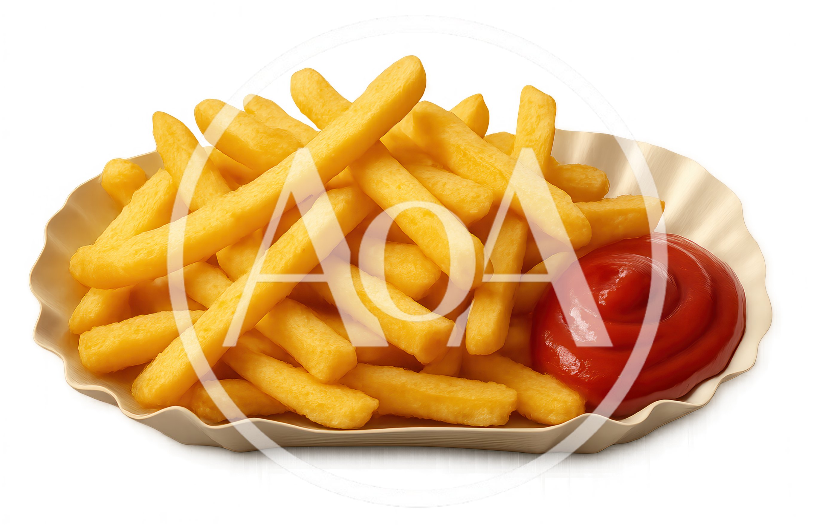 Golden French Fries With Ketchup On Paper Tray