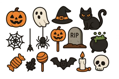 Halloween Themed Icons Set With Spooky Elements