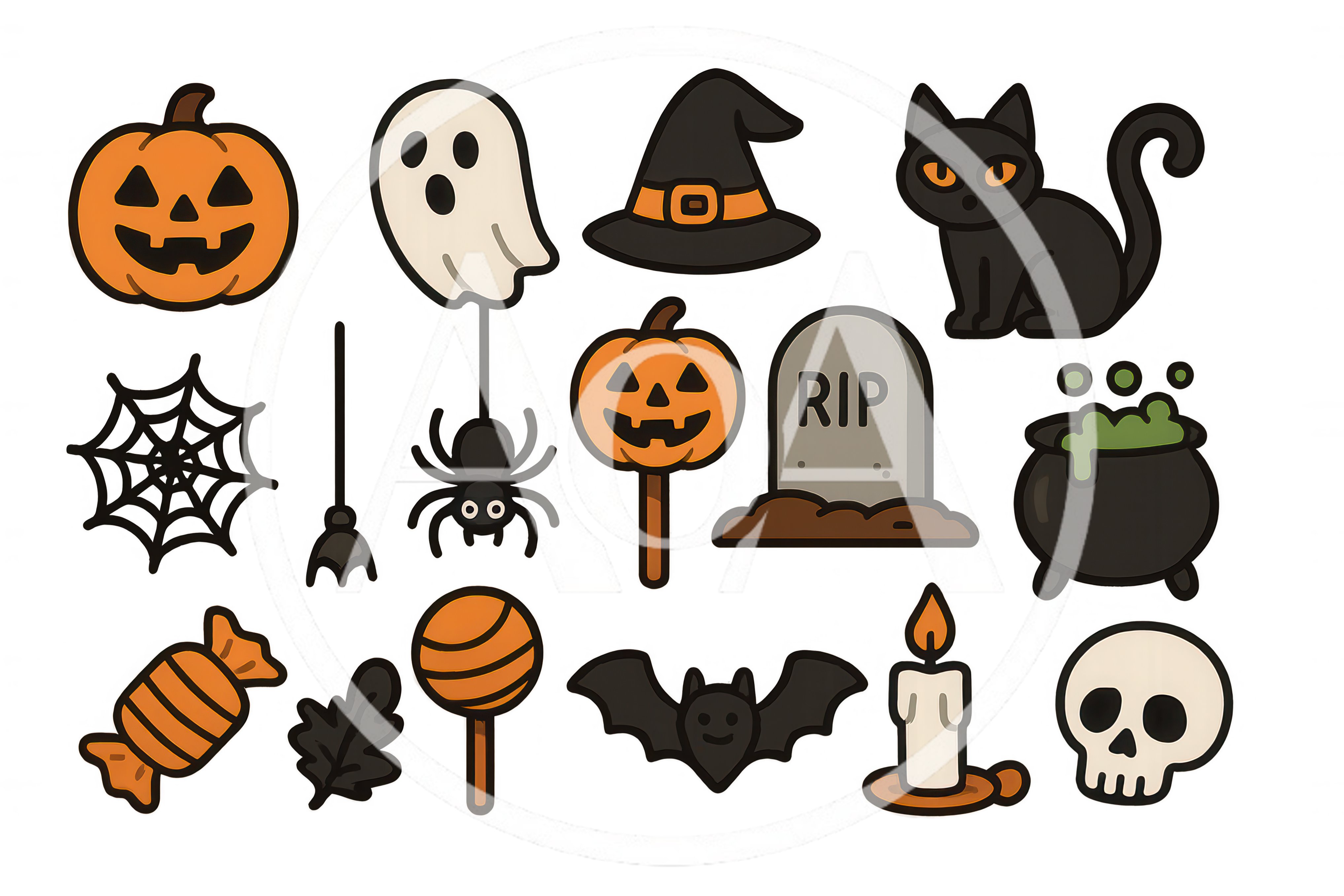 Halloween Themed Icons Set With Spooky Elements