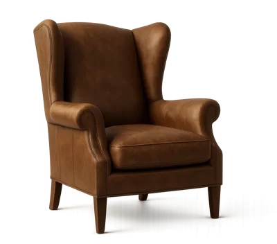 Classic Brown Leather Wingback Armchair