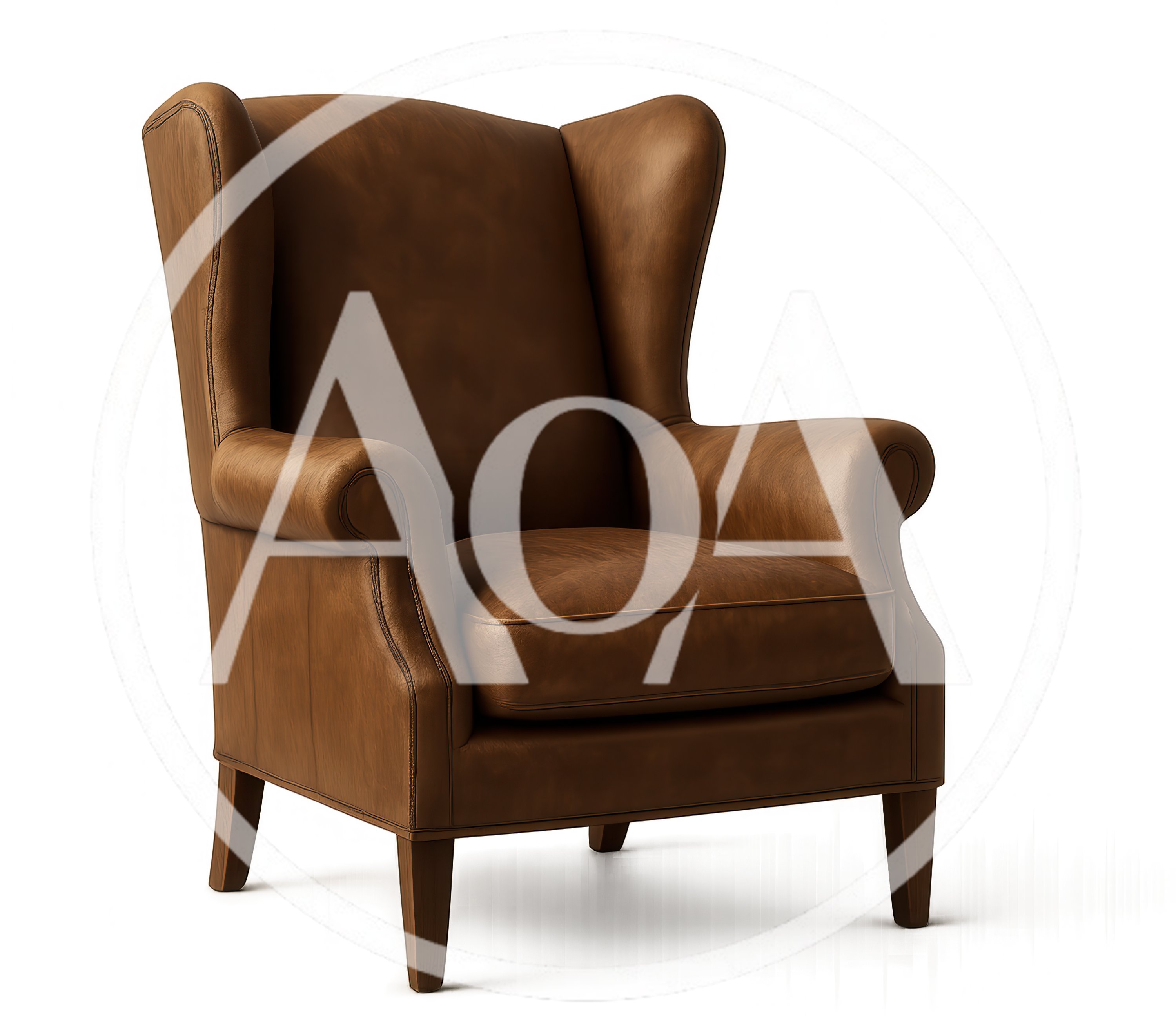 Classic Brown Leather Wingback Armchair