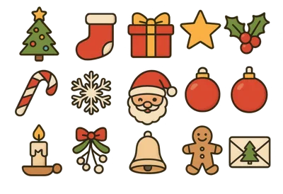 Set of Flat Christmas Holiday Icons