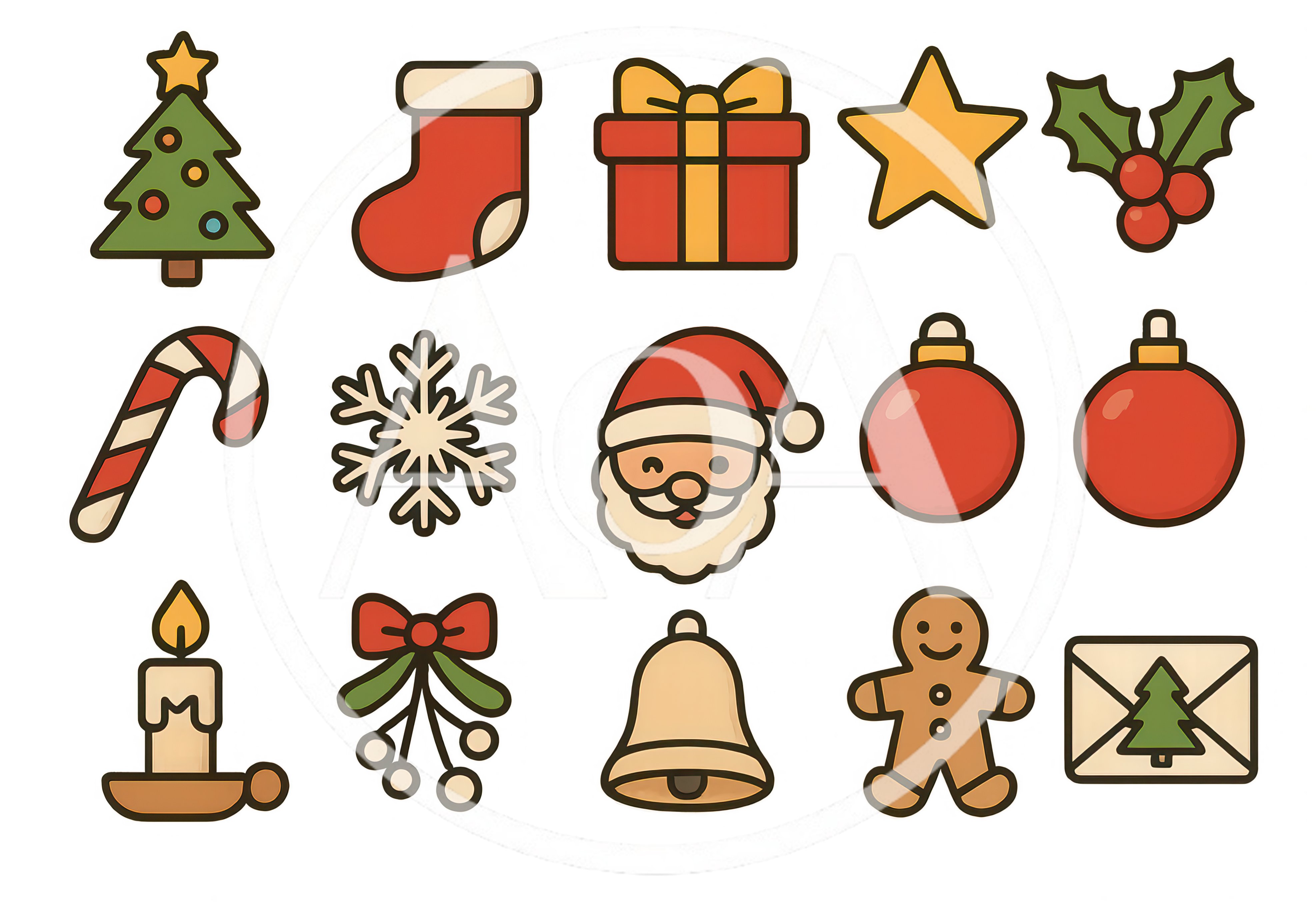 Set of Flat Christmas Holiday Icons