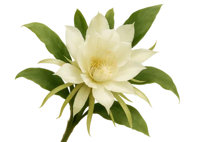 White Epiphyllum Oxypetalum Flower With Green Leaves