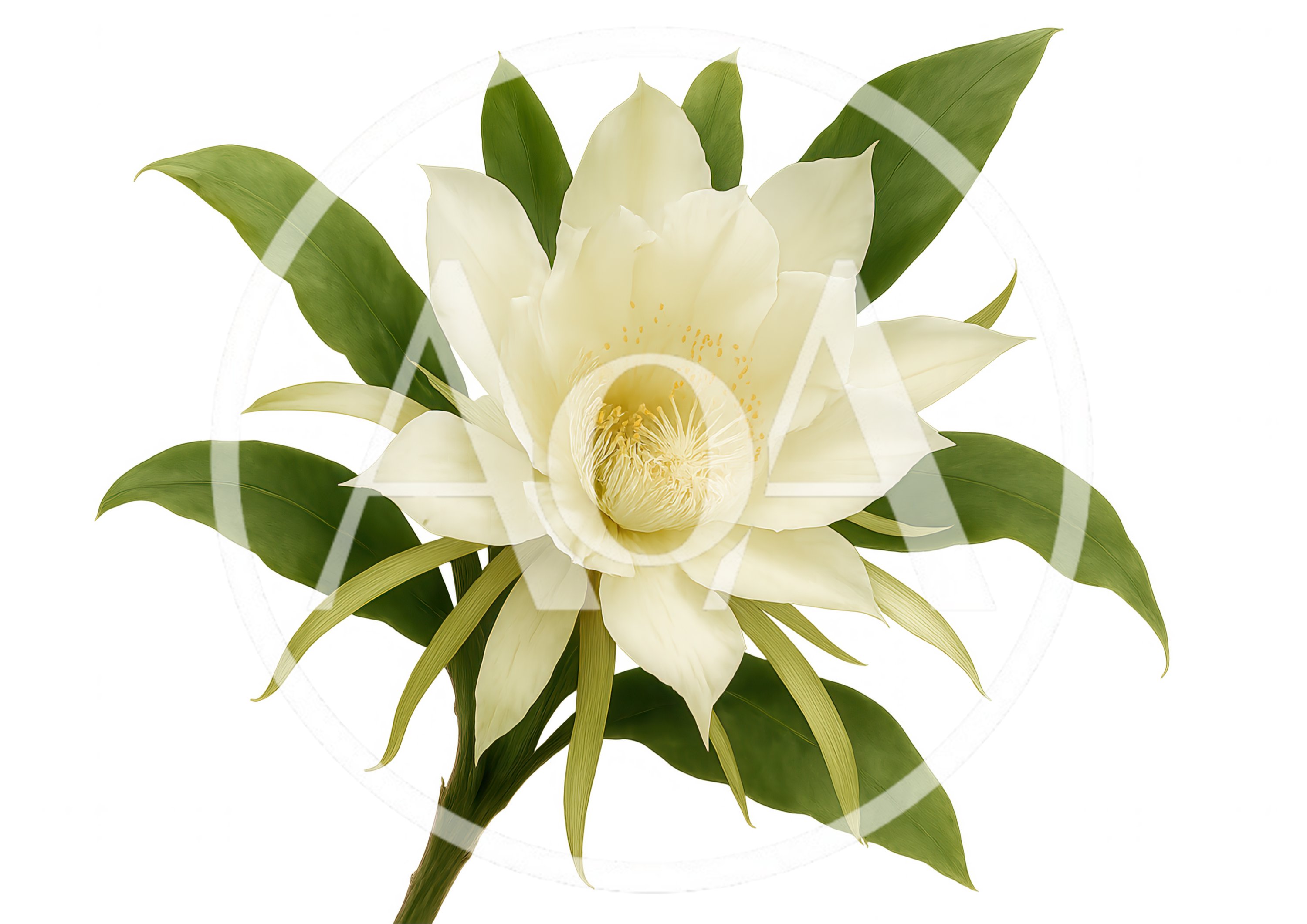 White Epiphyllum Oxypetalum Flower With Green Leaves