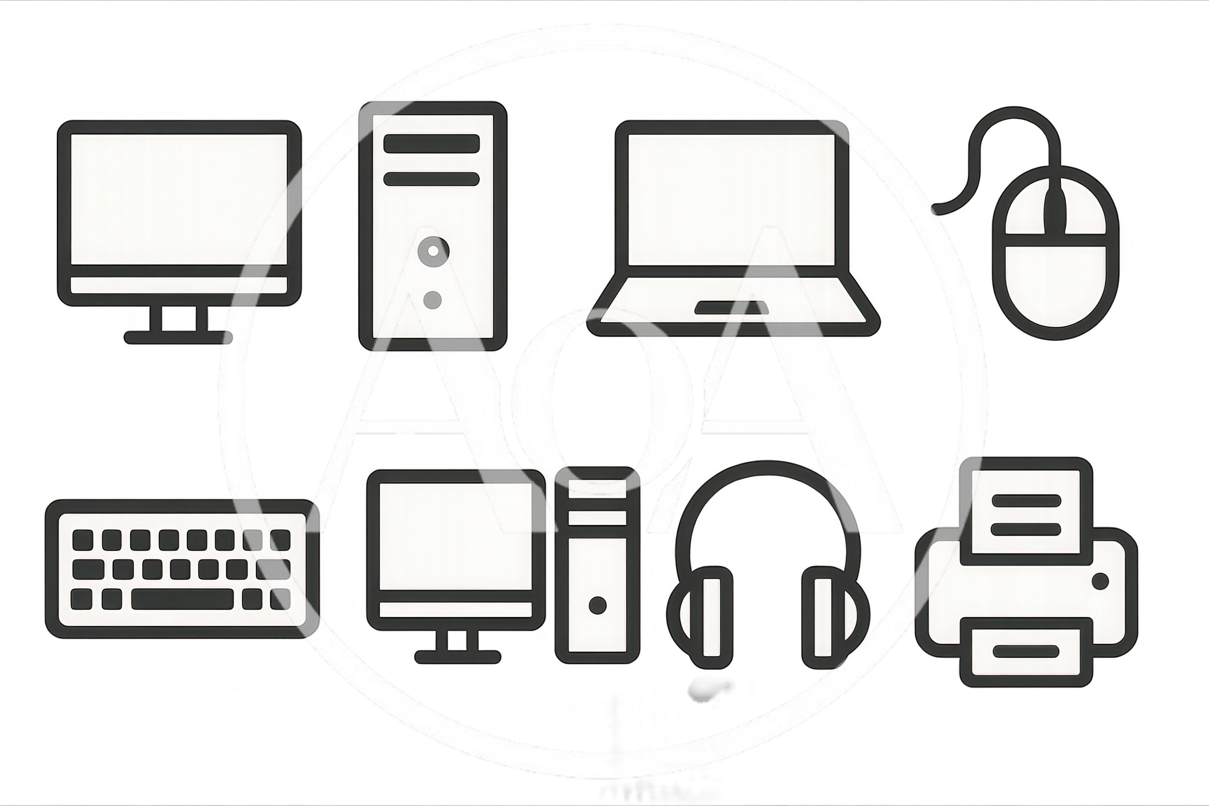 Set Of Computer Hardware And Peripherals Icons