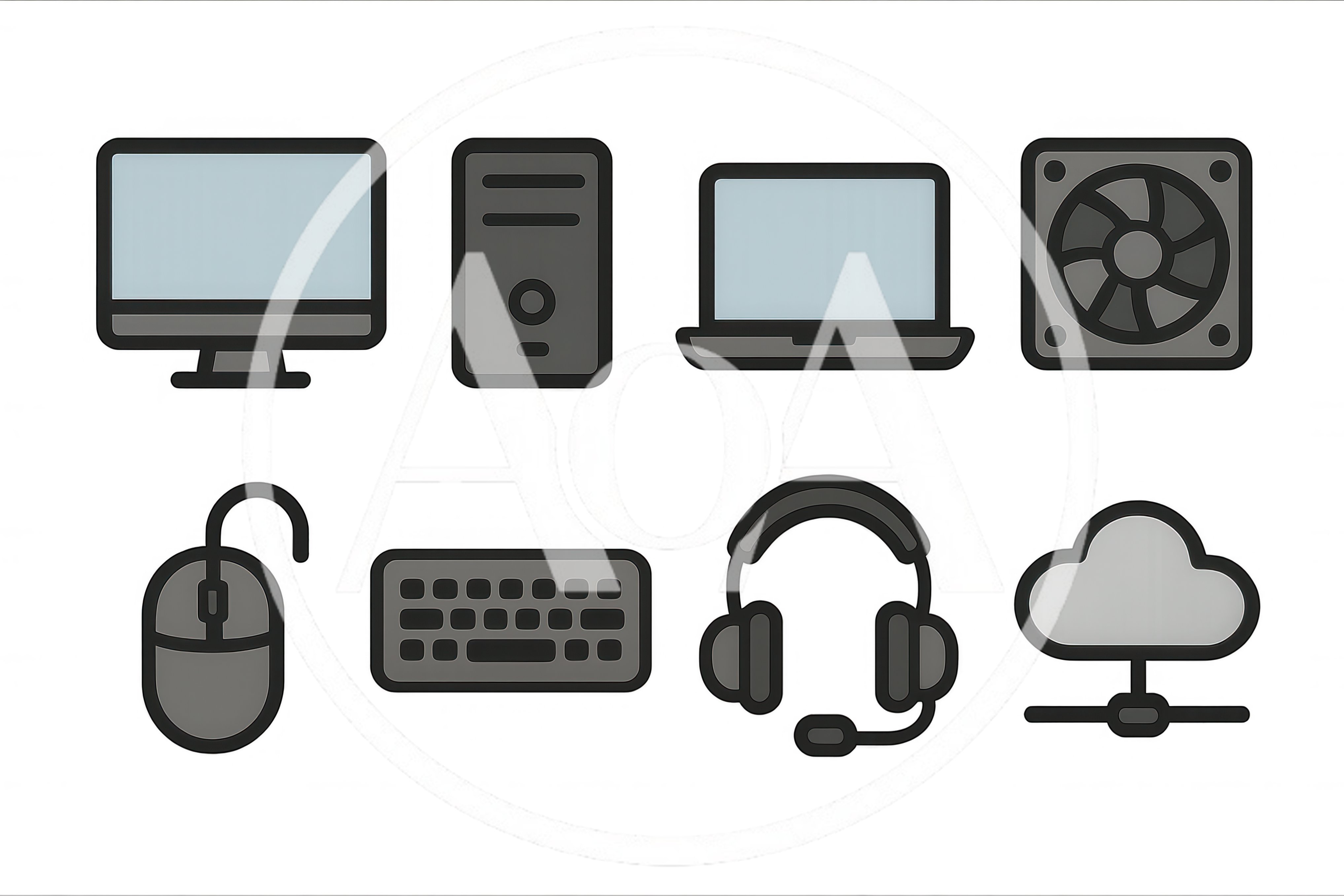 Set Of Computer Hardware And Technology Icons