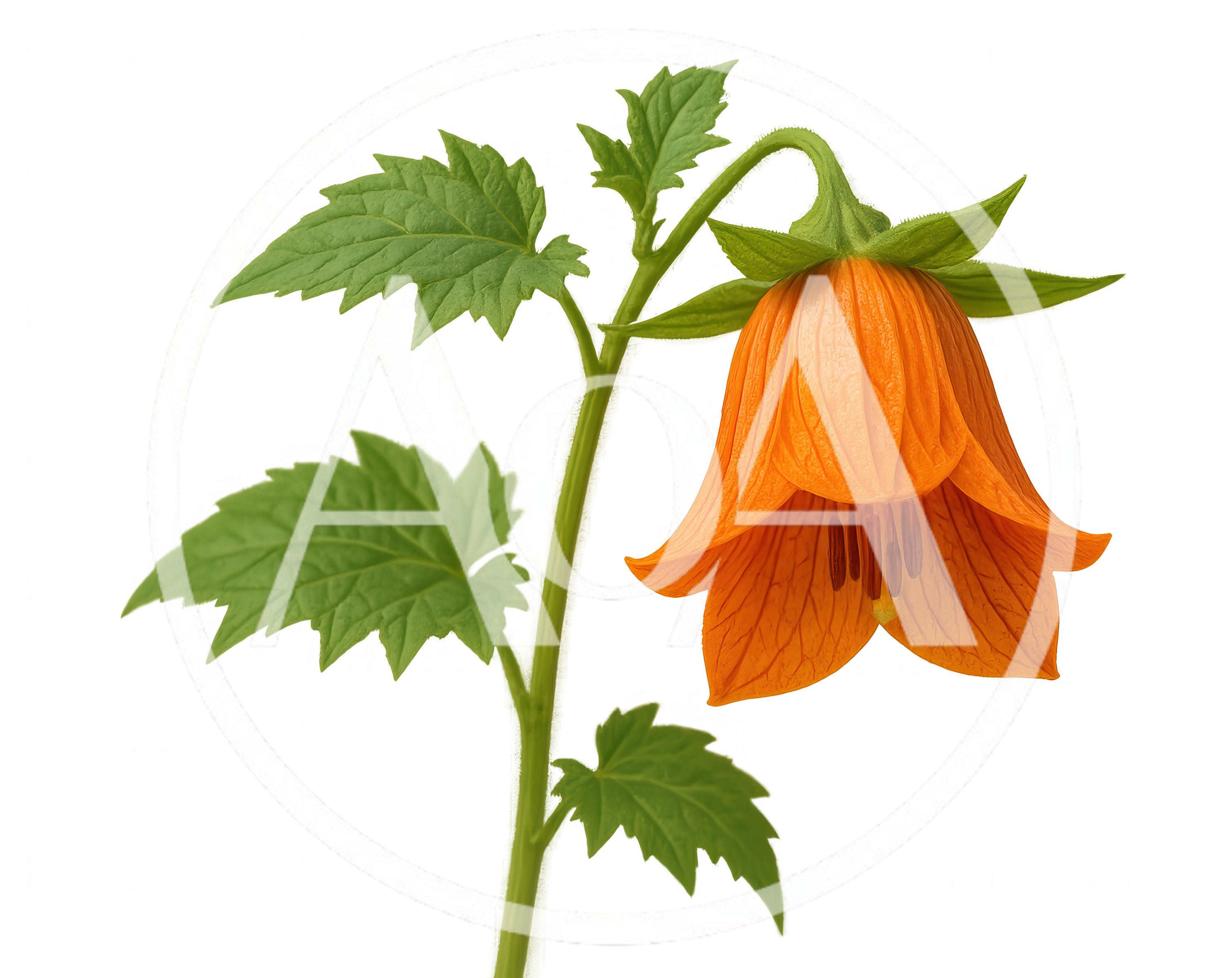 Single Orange Abutilon Flower On Stem