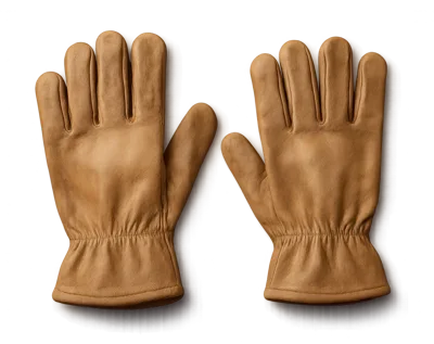 Pair Of Tan Leather Work Gloves On Dark Background