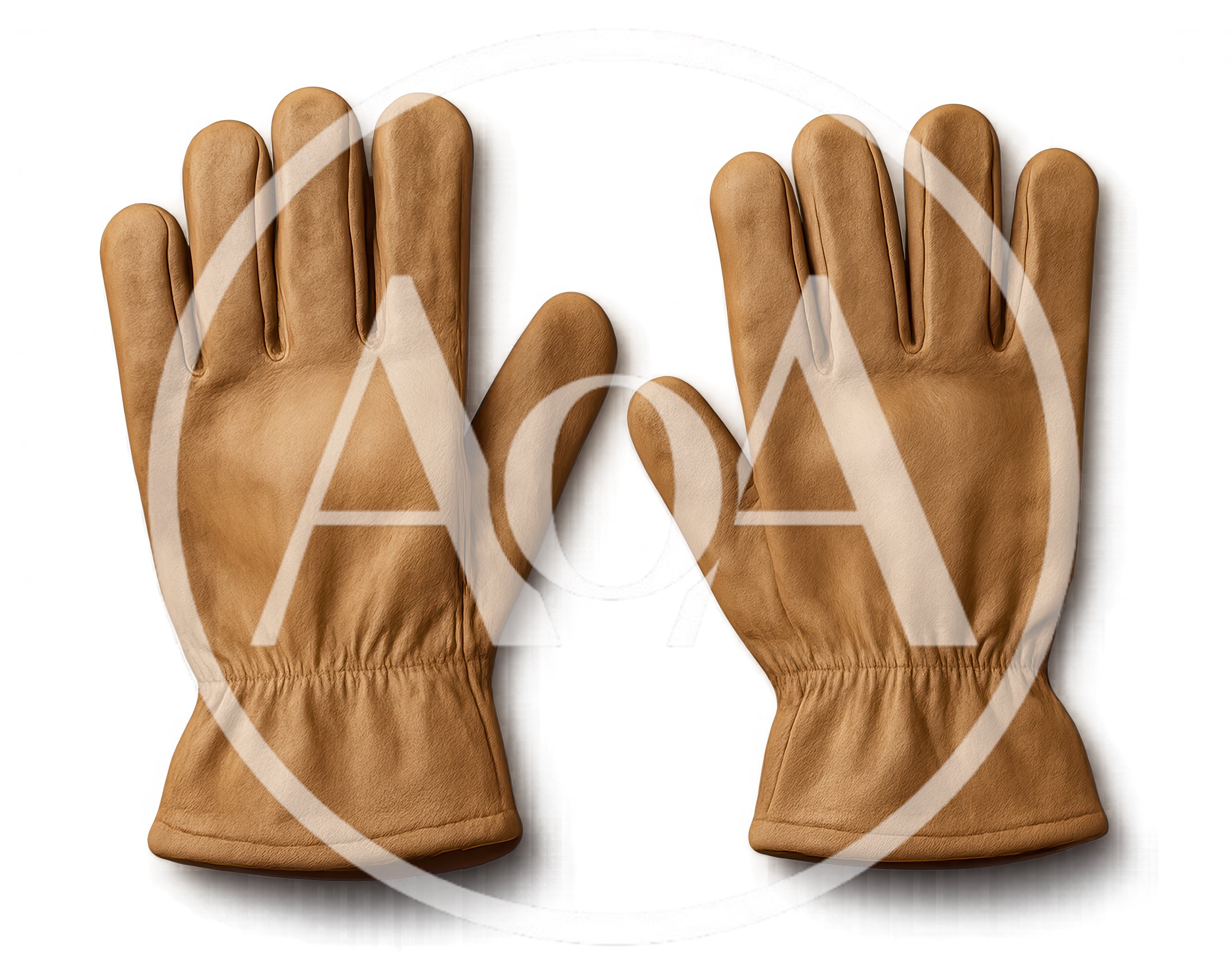 Pair Of Tan Leather Work Gloves On Dark Background