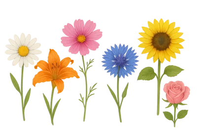 Collection of Six Colorful Botanical Flower Illustrations