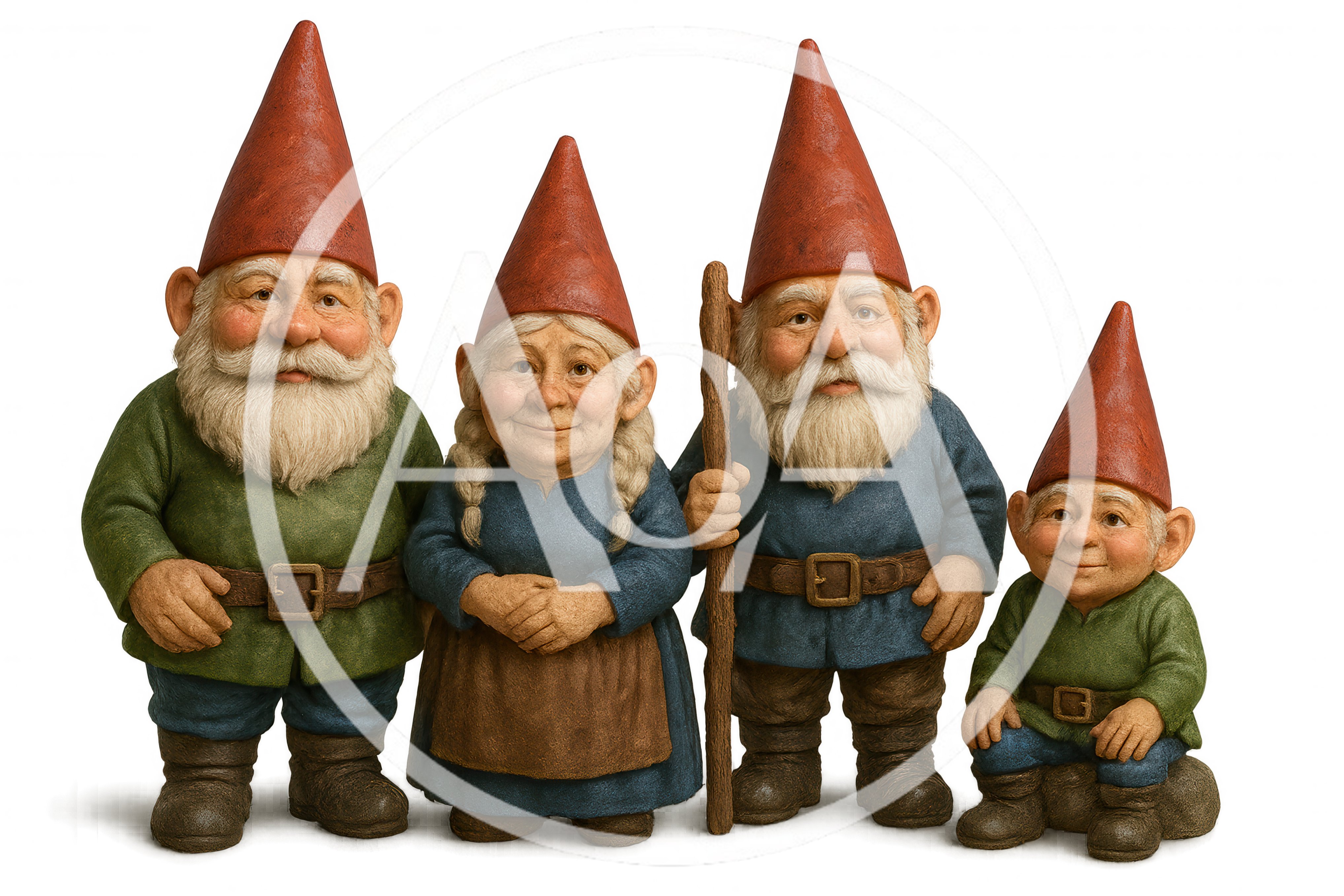 Four Garden Gnome Statues Standing Together