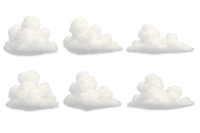 Set Of Six Fluffy White Cumulus Clouds