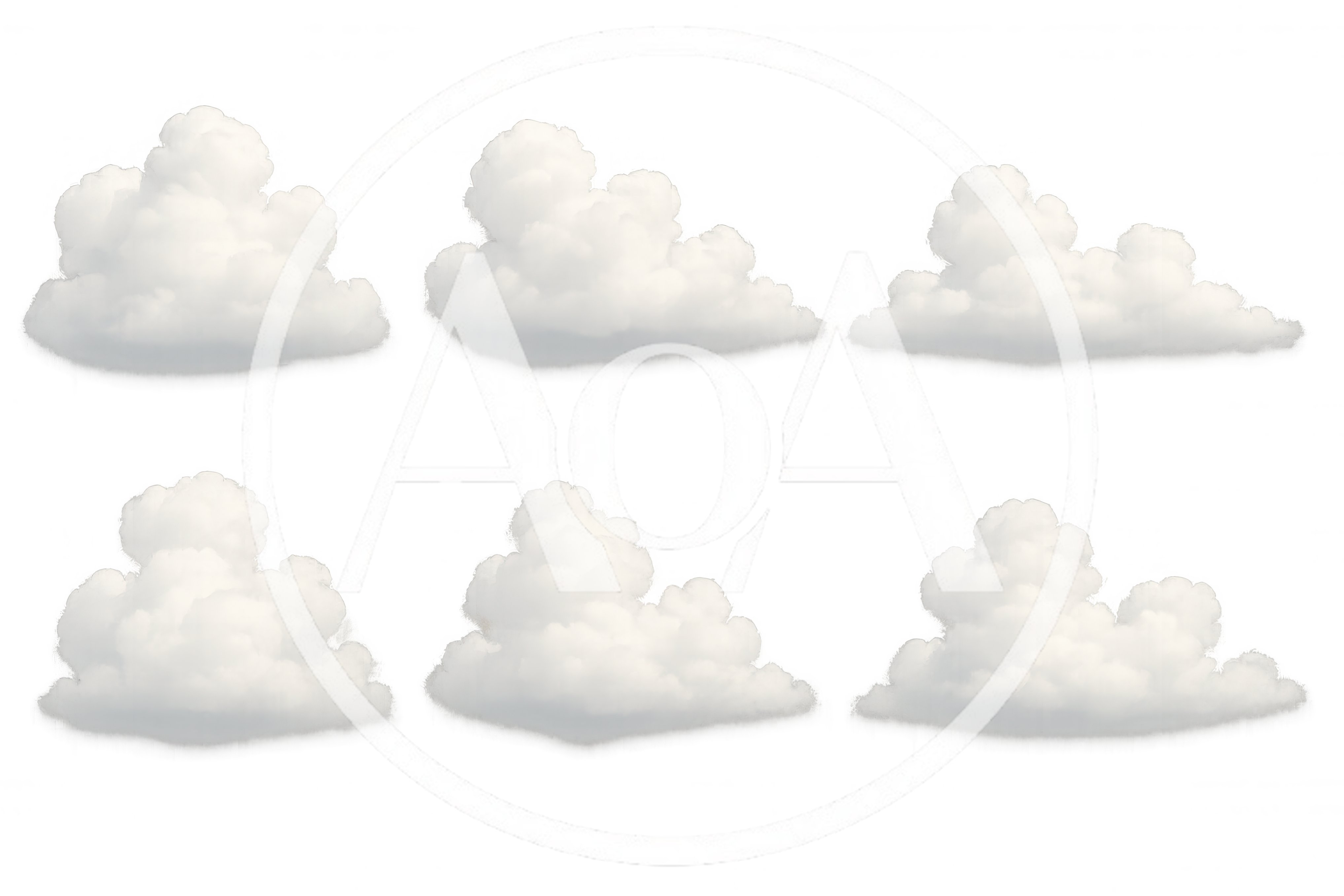 Set Of Six Fluffy White Cumulus Clouds