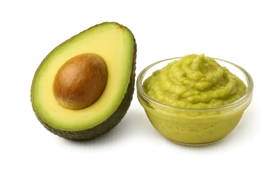 Fresh Avocado Half And Bowl Of Guacamole