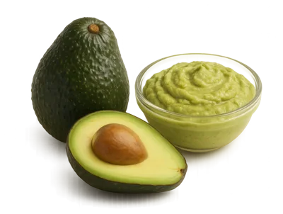 Whole Avocado Half And Bowl Of Guacamole