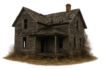 Abandoned Weathered Wooden Farmhouse In A Rural Field