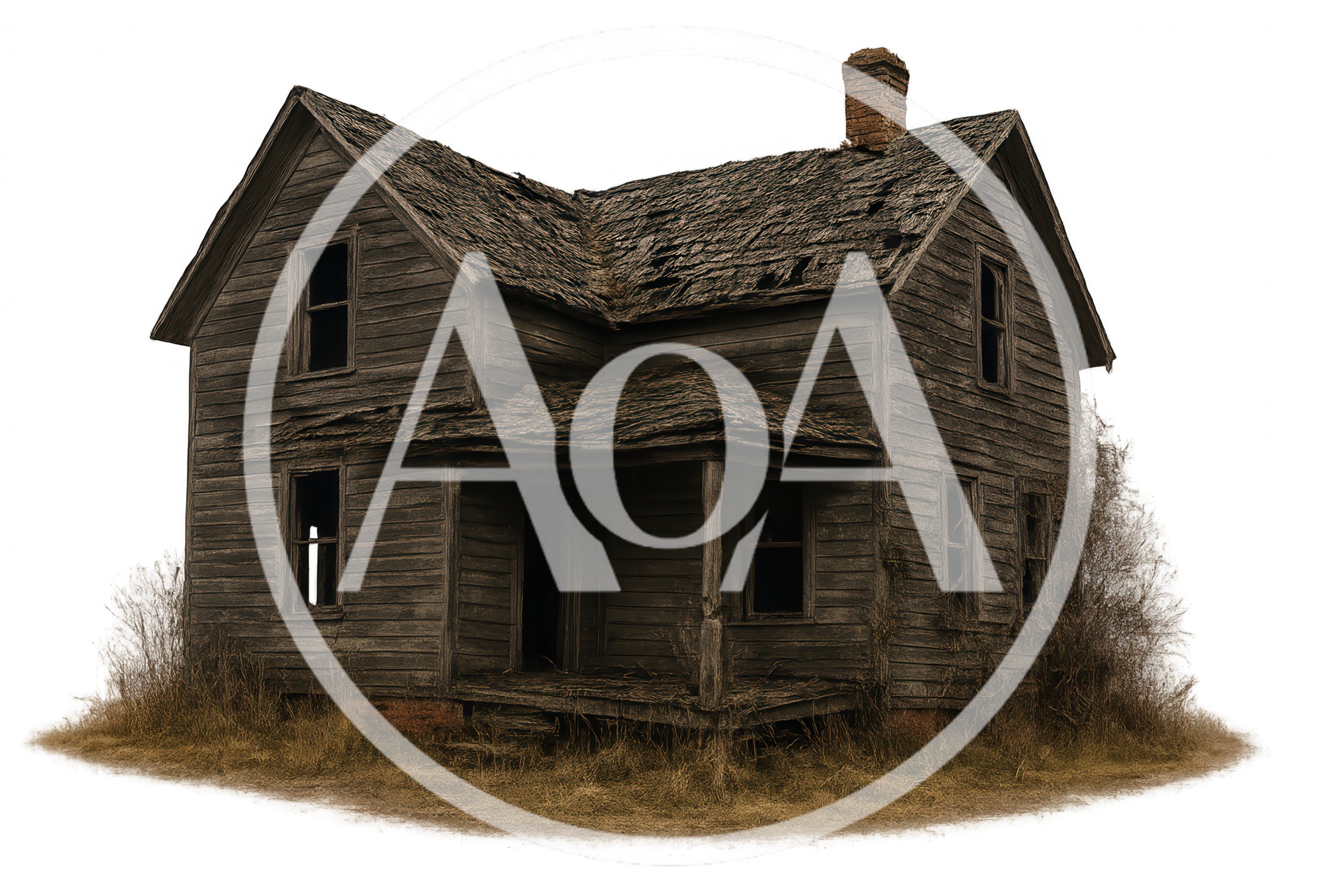 Abandoned Weathered Wooden Farmhouse In A Rural Field