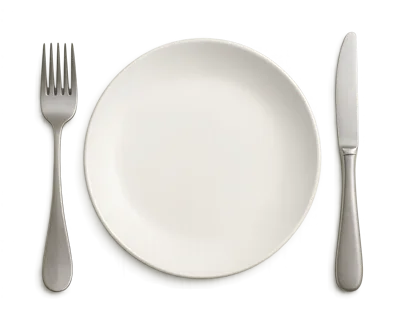 Empty White Plate With Silver Fork And Knife