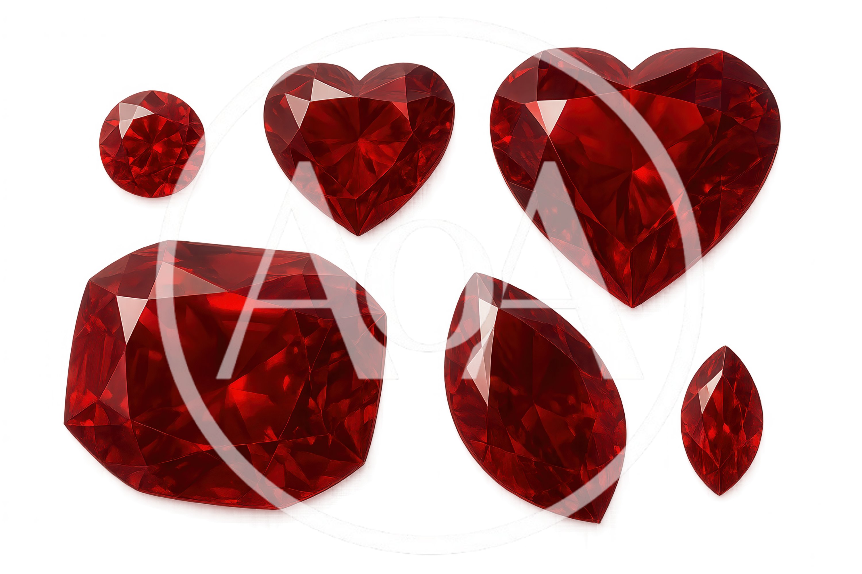 Collection Of Faceted Red Ruby Gemstones