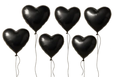 Set Of Six Floating Black Heart Shaped Balloons