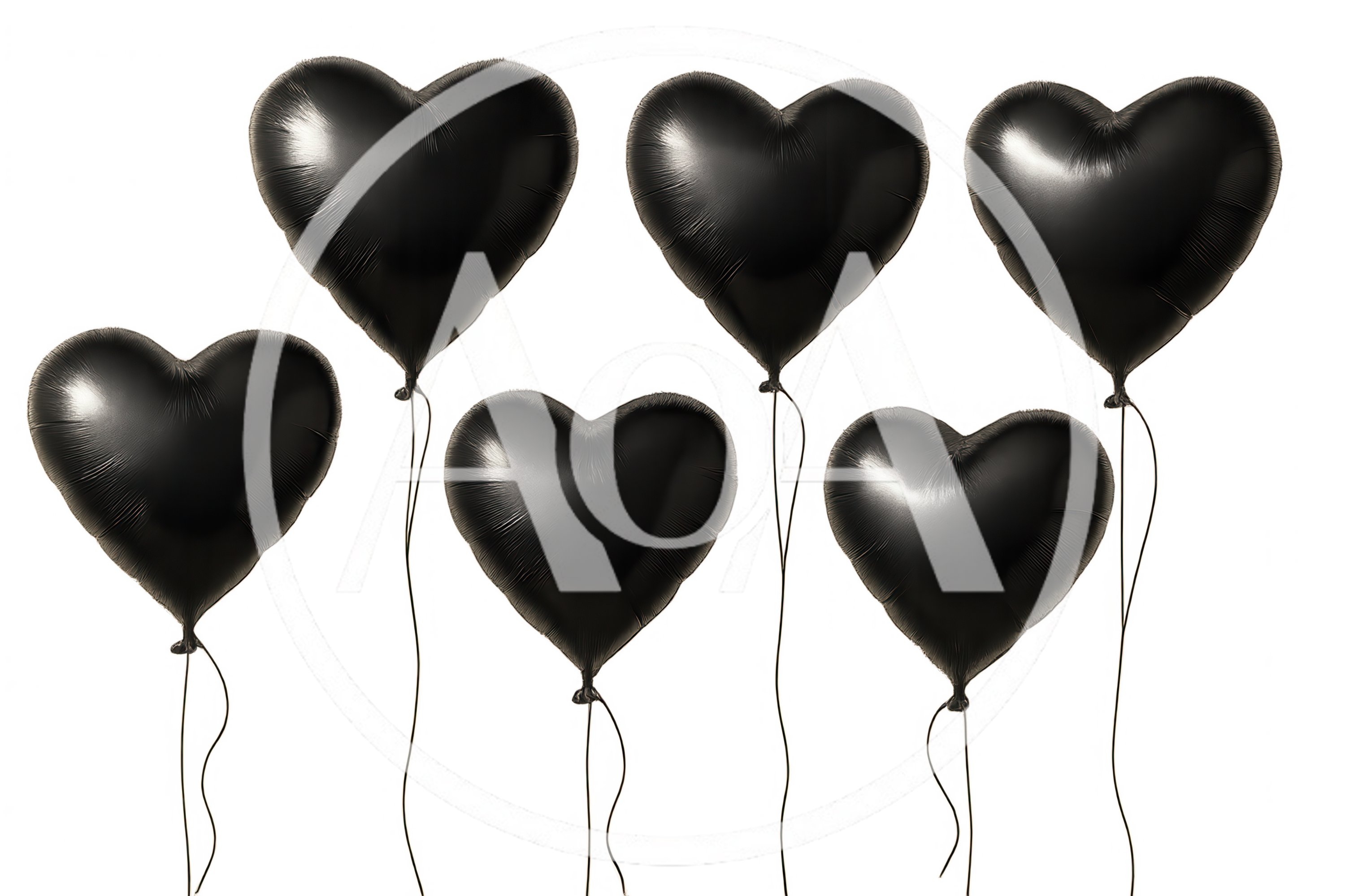Set Of Six Floating Black Heart Shaped Balloons