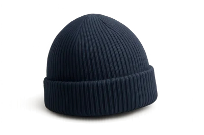 Dark Blue Ribbed Knit Beanie Hat