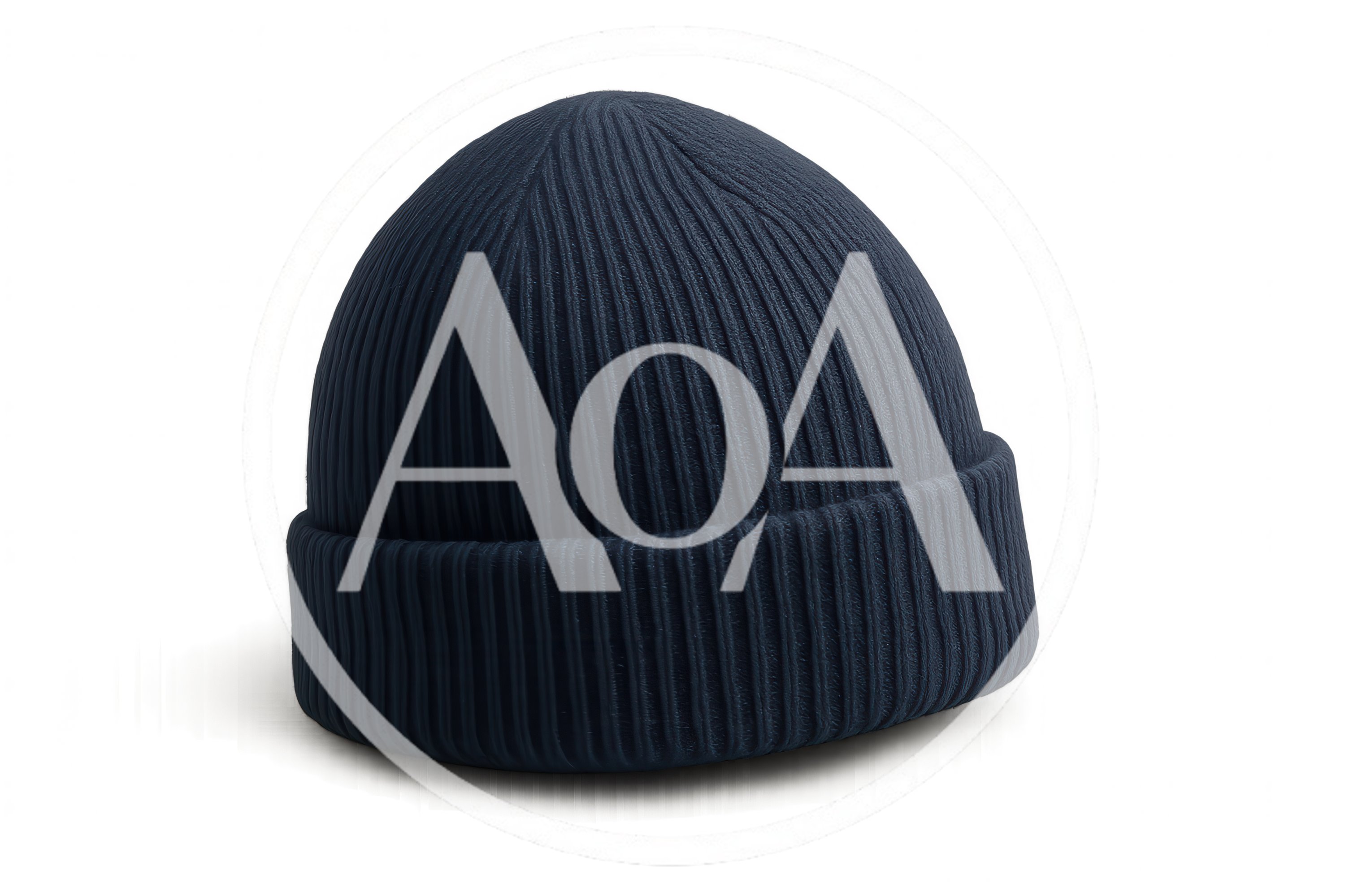 Dark Blue Ribbed Knit Beanie Hat
