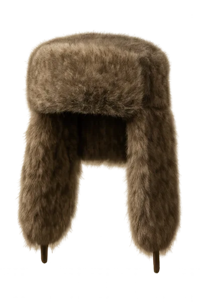 Brown Fur Ushanka Hat Isolated On White Background