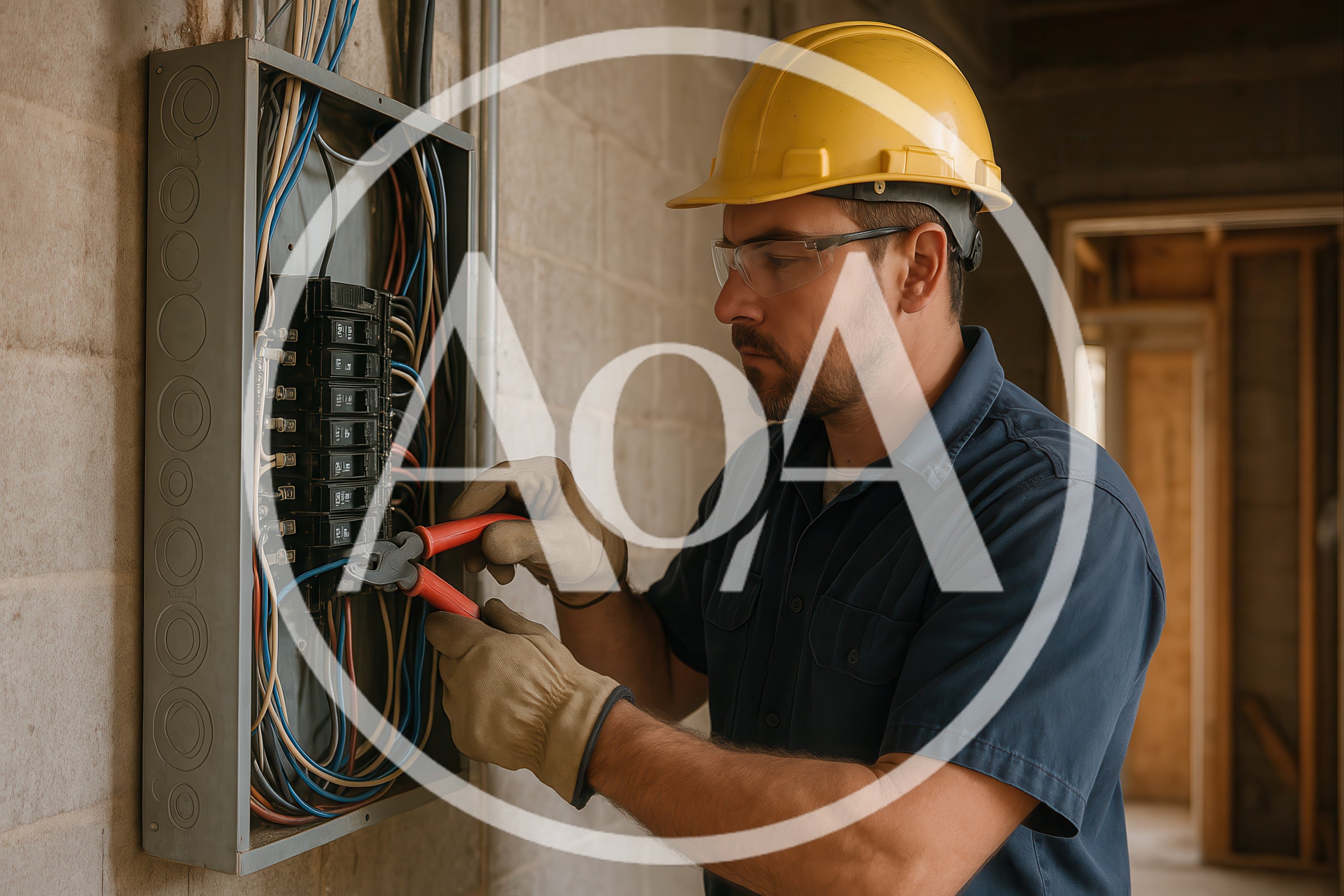 Electrician Working On Residential Circuit Breaker Panel