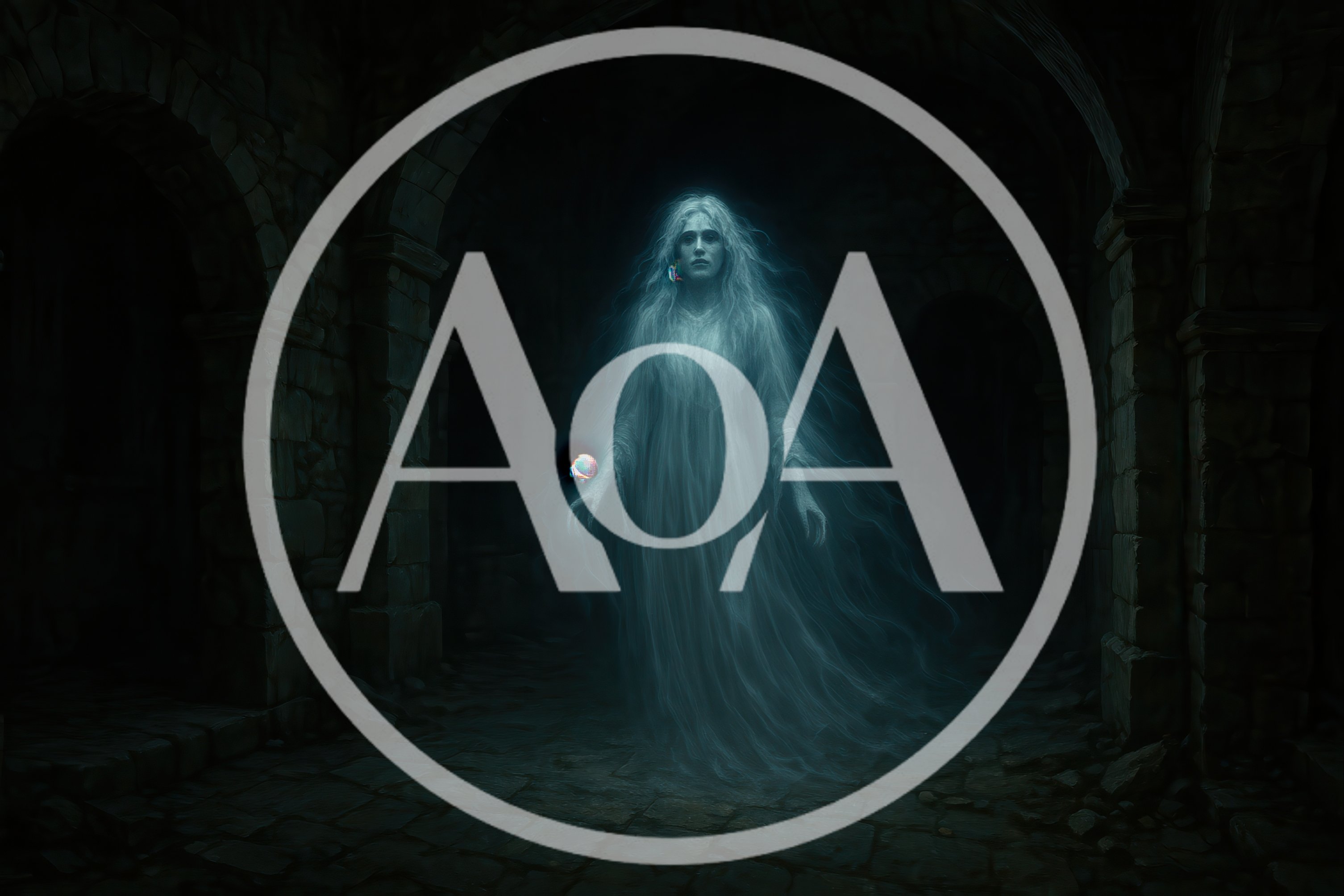 Ethereal Ghostly Woman Floating In Dark Stone Dungeon