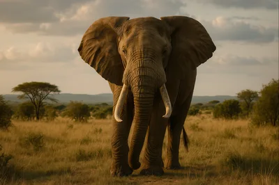 Majestic African Elephant Standing In The Savanna