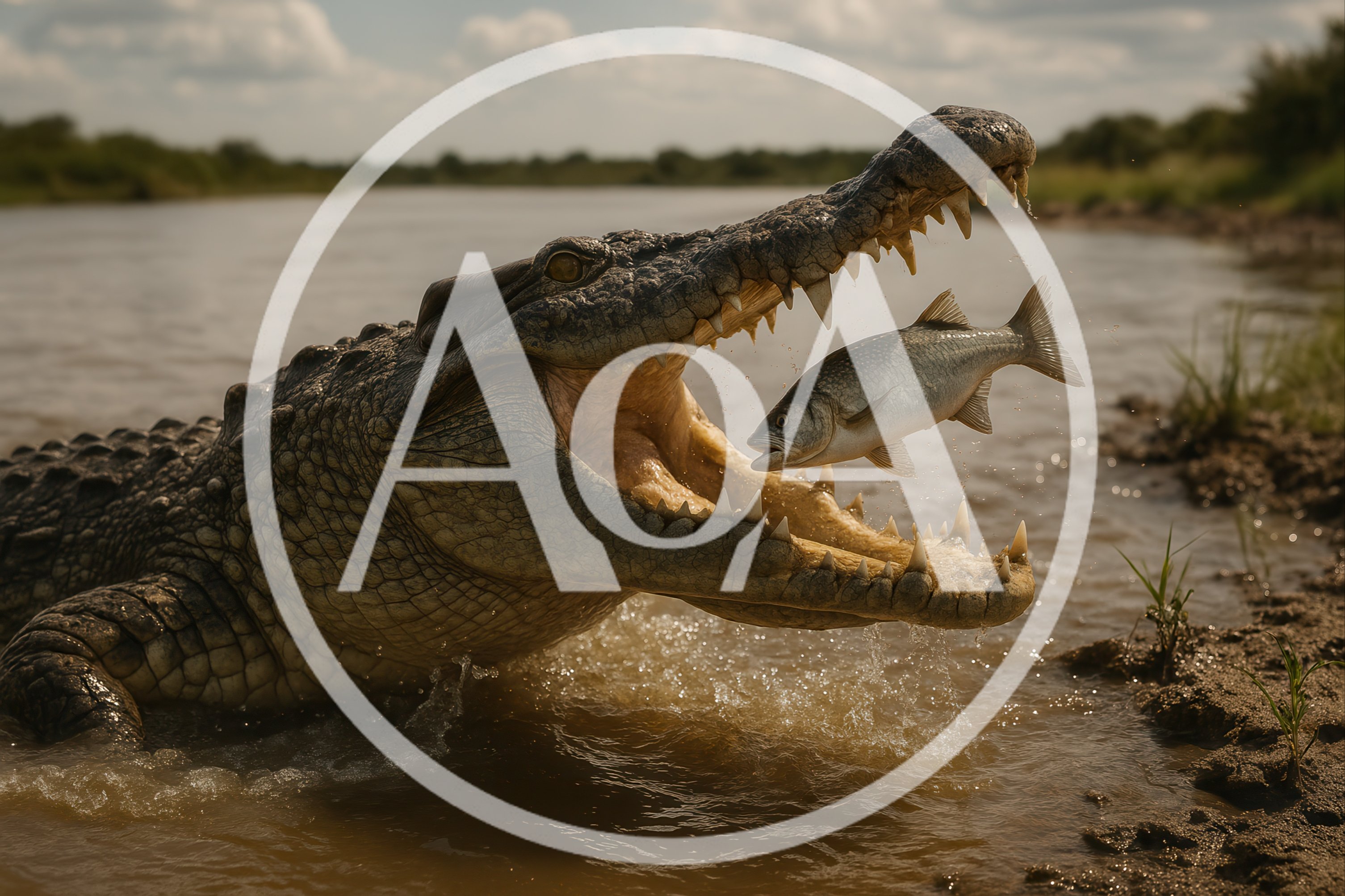 Nile Crocodile Snapping At A Jumping Fish