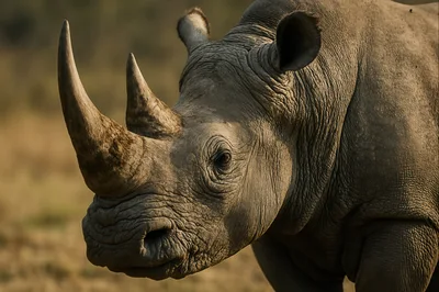 Close Up Portrait Of A White Rhinoceros