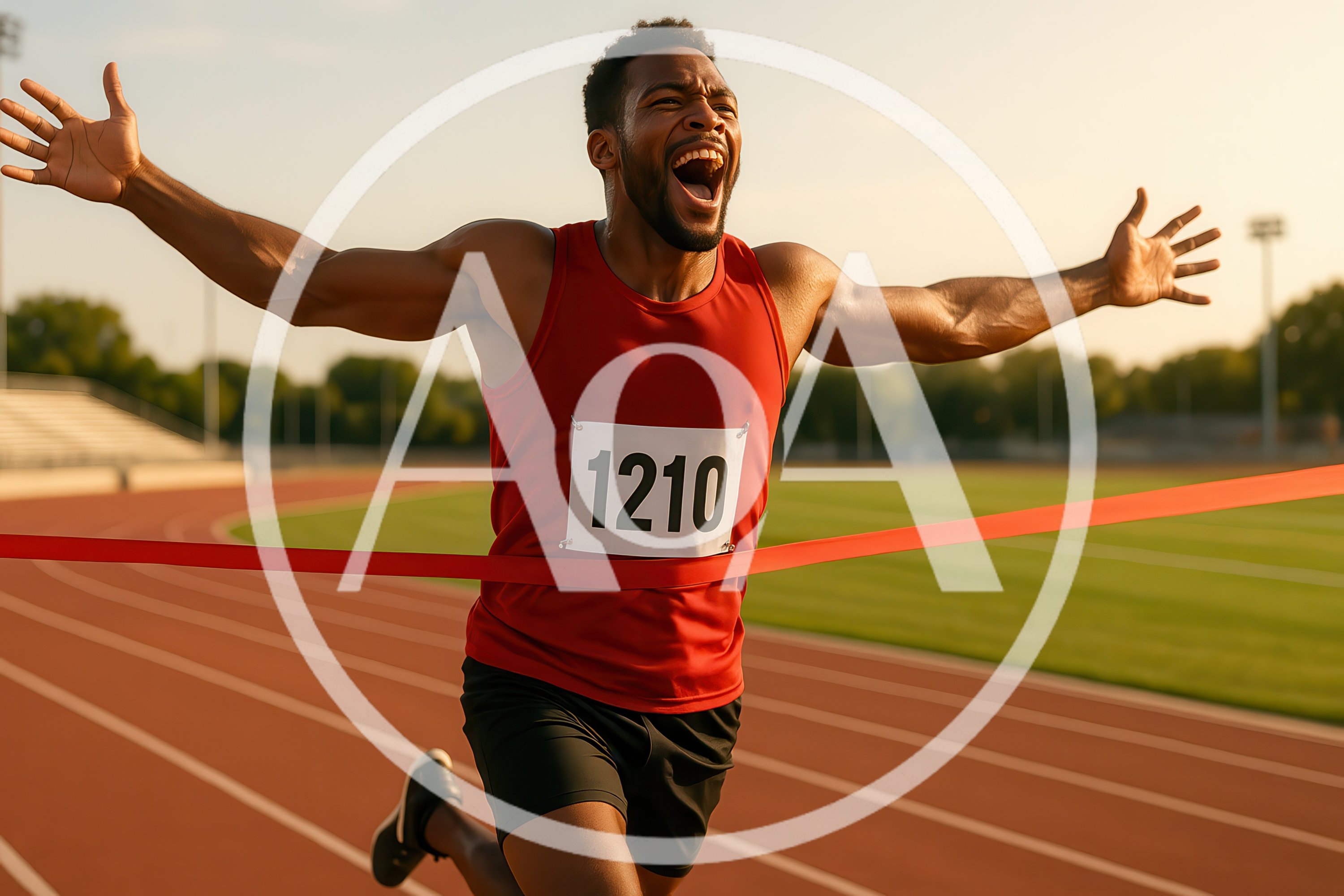Male Athlete Crossing Finish Line In Track Race