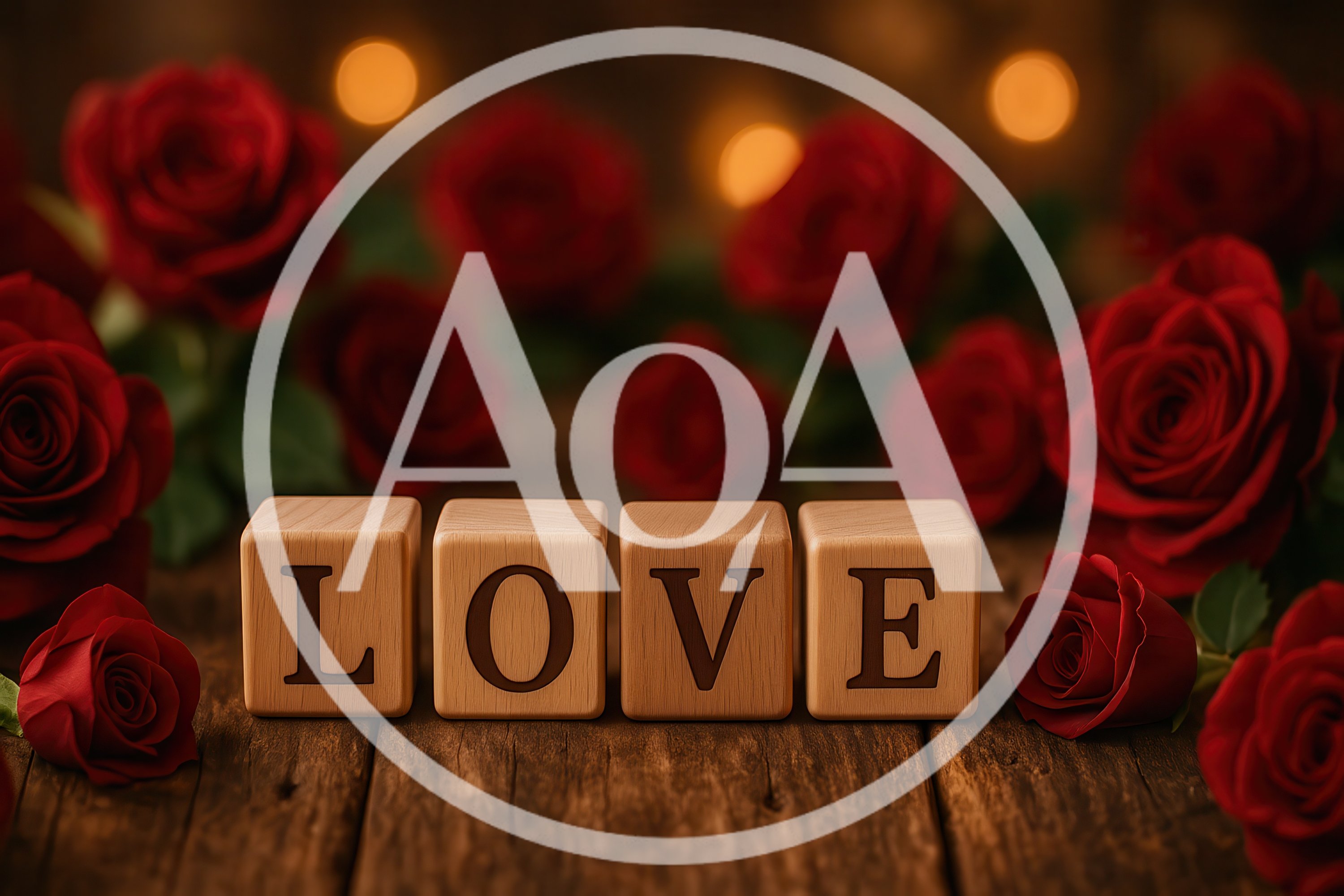 Wooden Love Blocks Surrounded By Red Roses