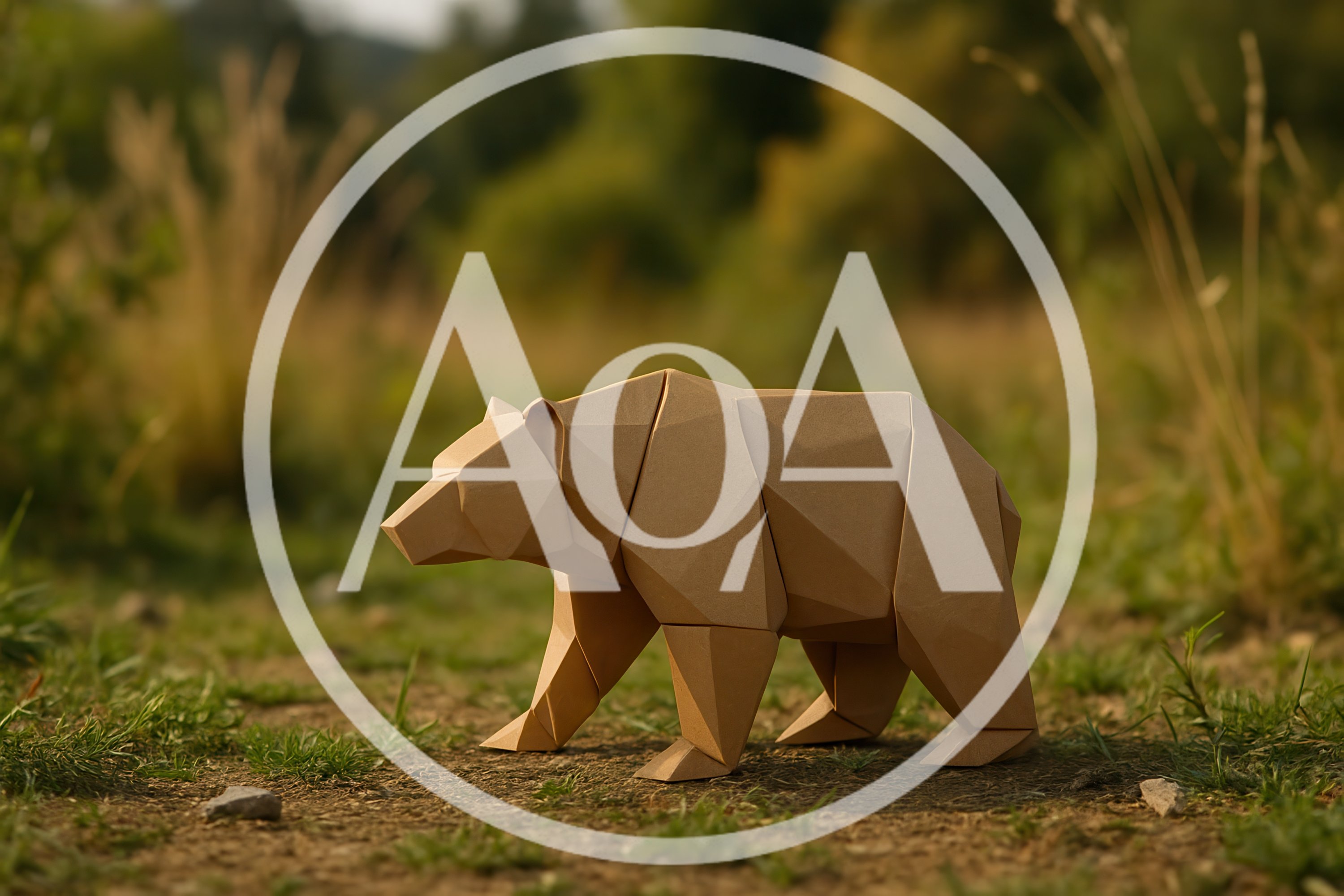 Low Poly Paper Bear Sculpture In Nature
