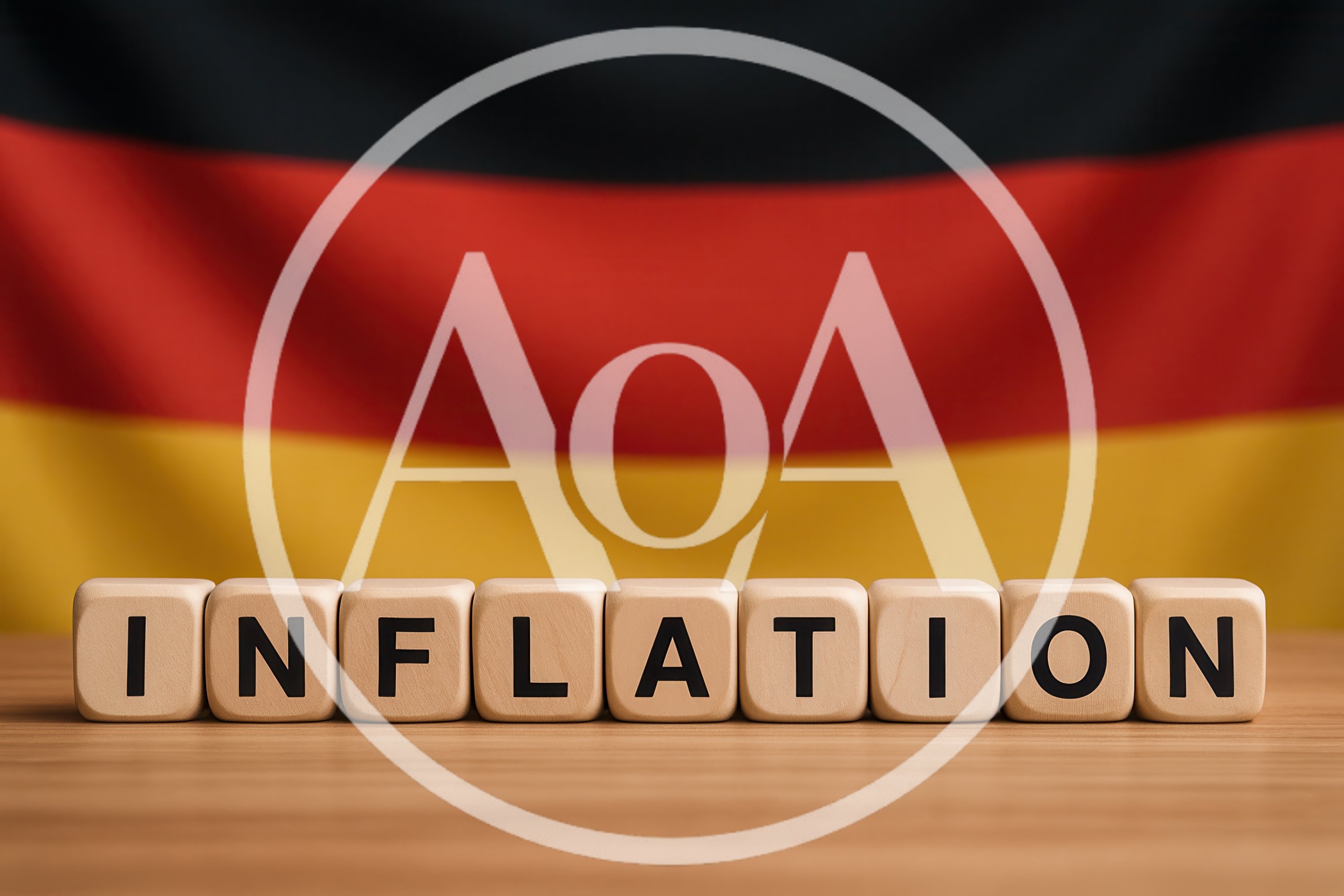 Inflation Word Spelled With Wooden Blocks Before German Flag