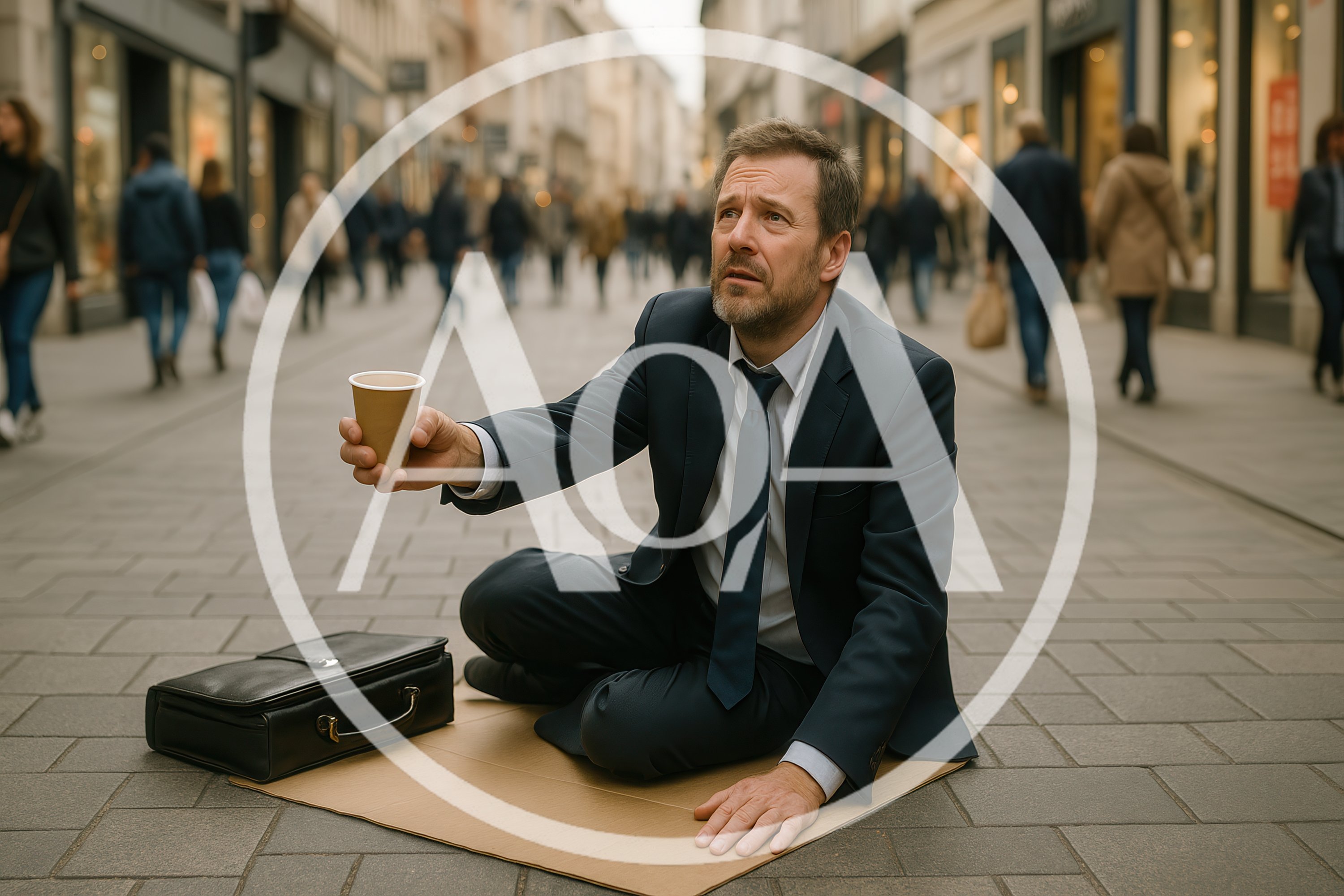 Businessman Begging For Money On City Street