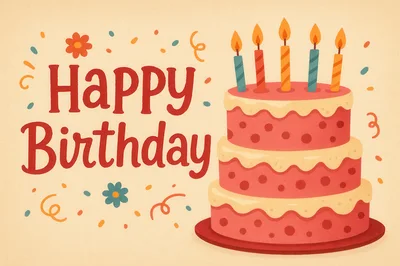 Happy Birthday Greeting Card With Three Tier Cake