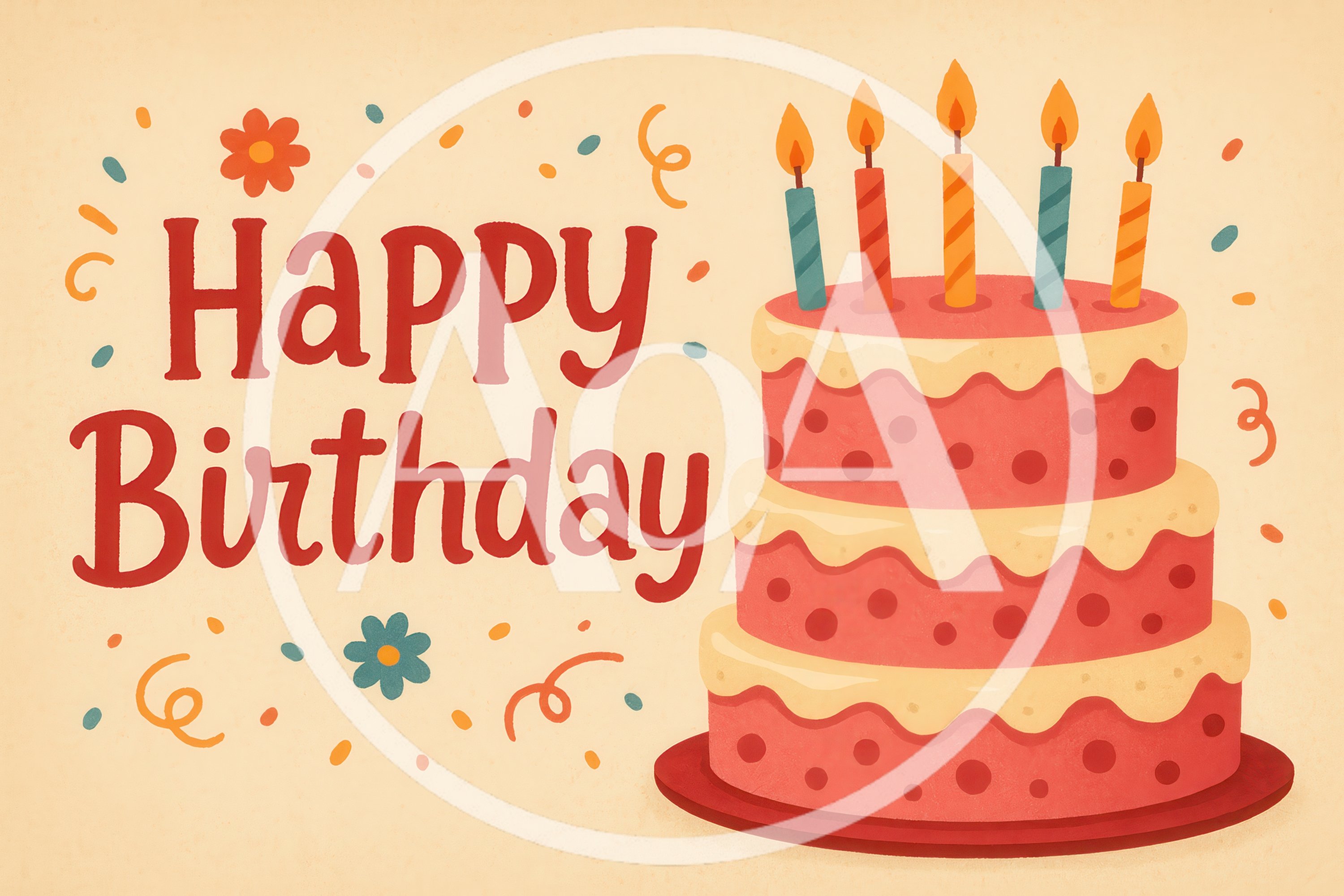 Happy Birthday Greeting Card With Three Tier Cake