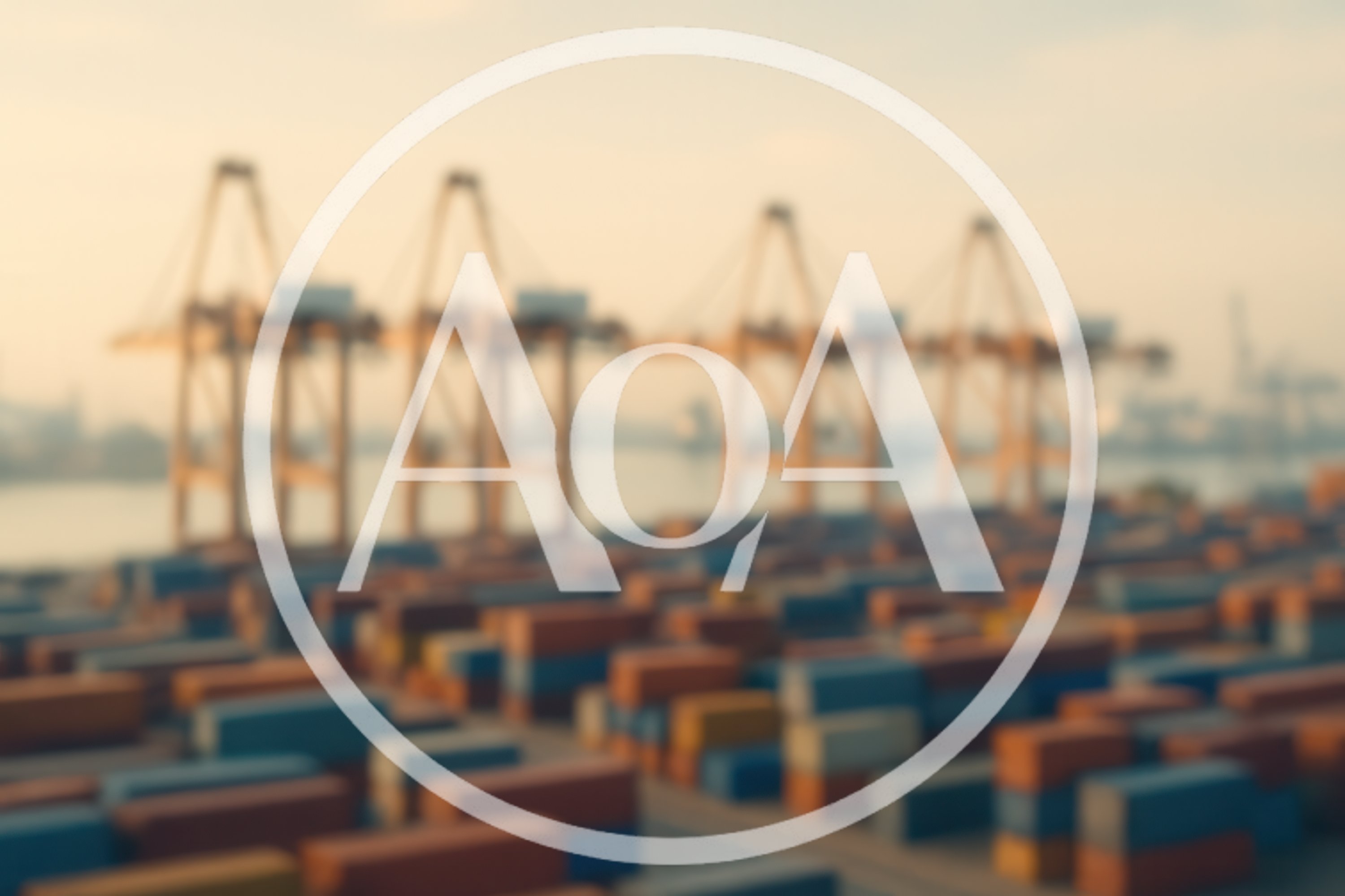 Blurred Industrial Shipping Port With Container Cranes