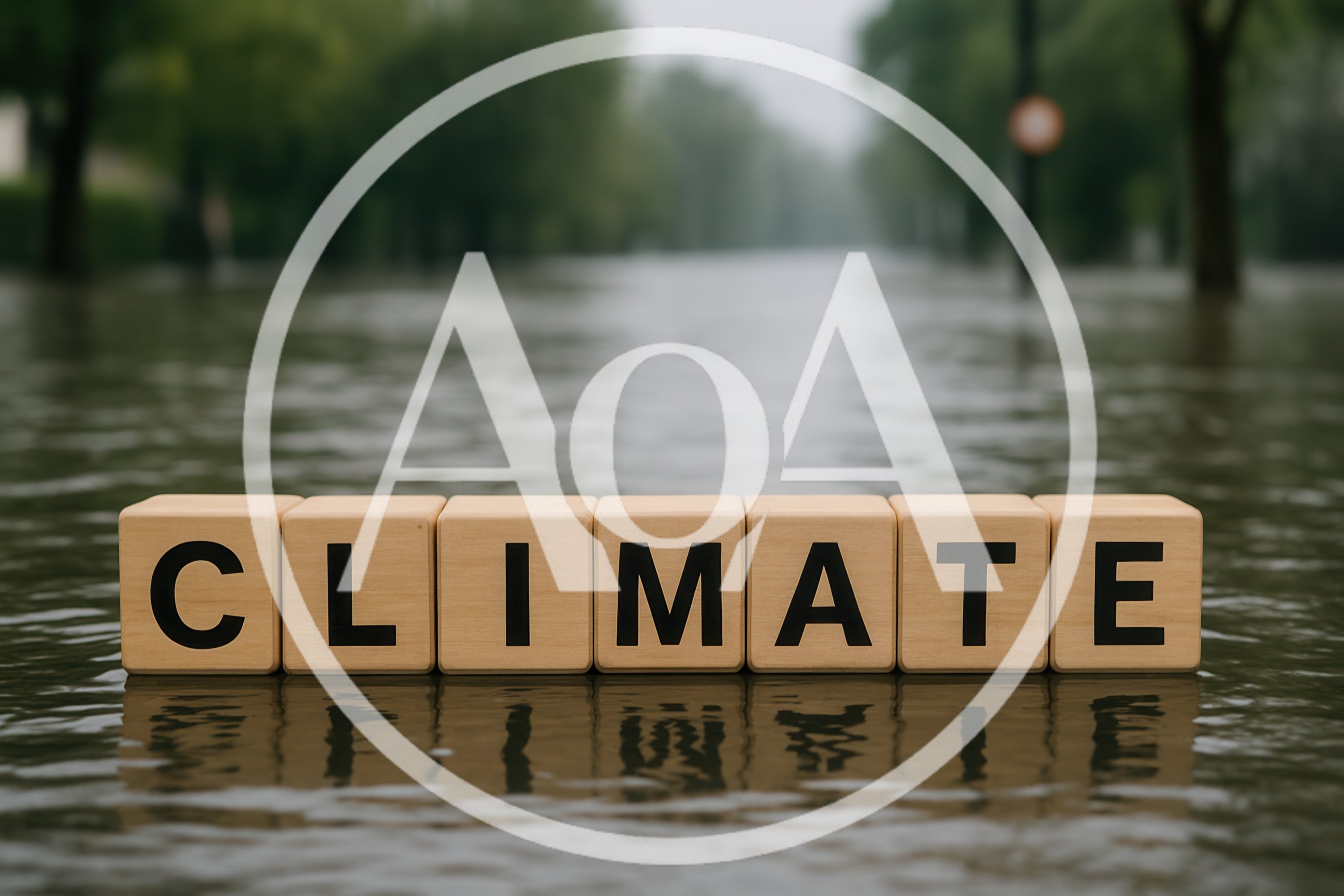 Wooden Blocks Spelling Climate In Flooded Street
