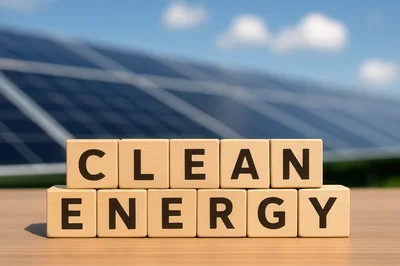 Clean Energy Text Blocks With Solar Panels Background
