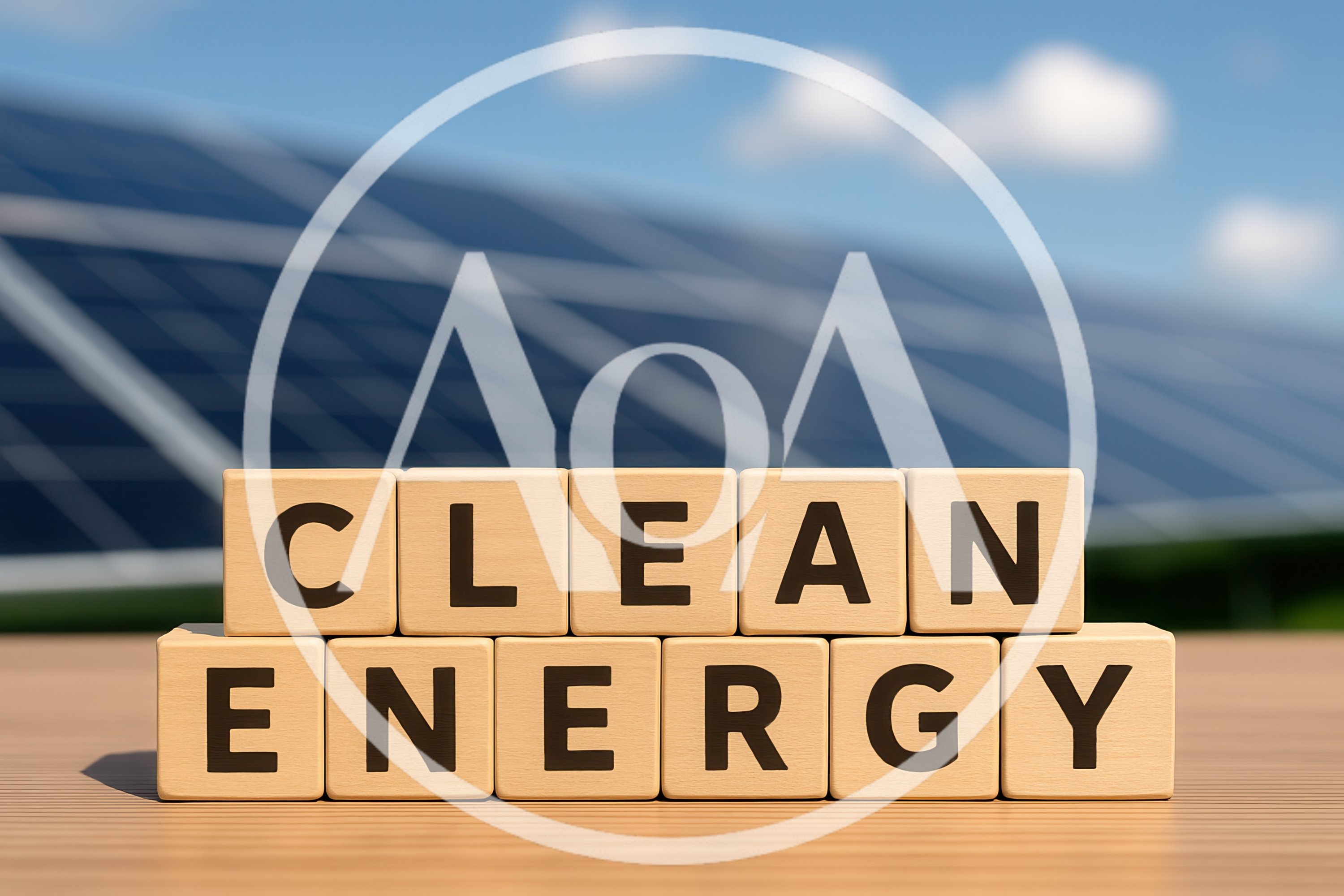 Clean Energy Text Blocks With Solar Panels Background