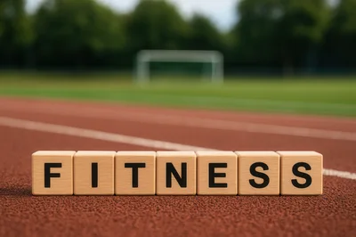 Wooden Blocks Spelling Fitness On A Running Track
